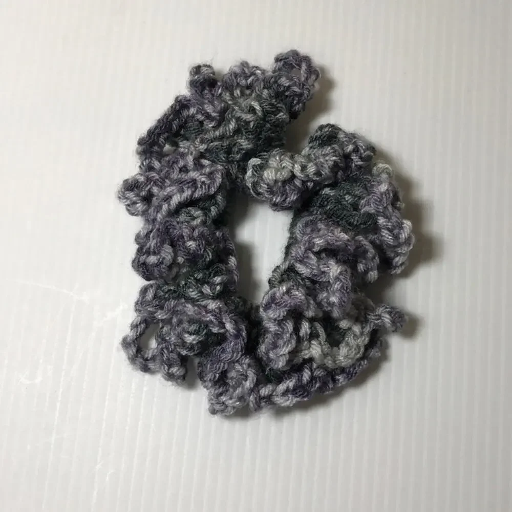 NWT Purple Gray Handmade Crocheted Hair Scrunchie by Dawny